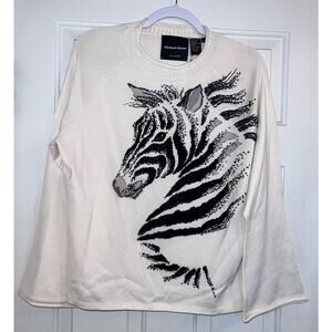 Michael Simon Vintage Zebra Beaded Spun Silk Blend Sweater - Size Large
